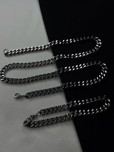 ست دستبند و گردنبند مردانه مدل کارتیر سیاهقلم استیل رنگ ثابت