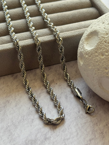 ست گردنبند و دستبند طنابی استیل | رنگ ثابت و بافت رُپ چین