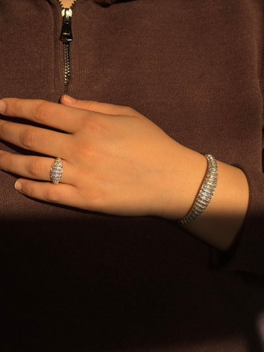 ست دستبند و انگشتر فول نگین طرح جواهر | درخشش لوکس زنانه