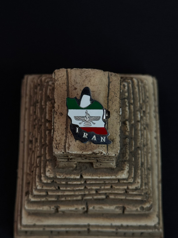 سنجاق سینه (گلسینه) طرح نقشه ایران و نماد فروهر | اکسسوری نمادین با کیفیت استیل ۳۱۶